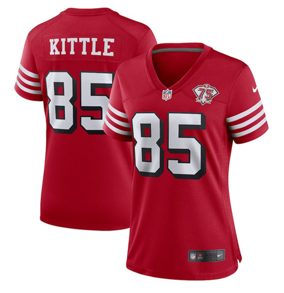 Women's San Francisco 49ers #85 George Kittle Scarlet 75th Anniversary Stitched NFL Game Jersey(Run Small)